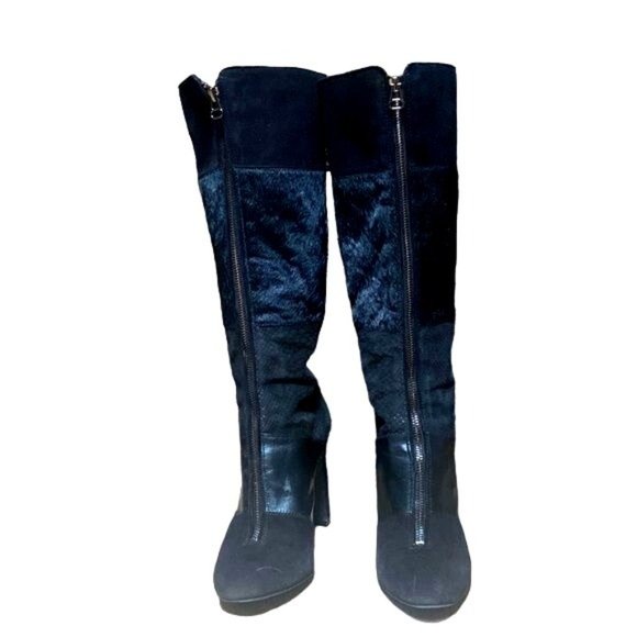 Anne Klein AK7 Jaimelee style BLACK GENUINE LEATHER HAIR SNAKE ZIP FRONT HIGH HE - Picture 2 of 9